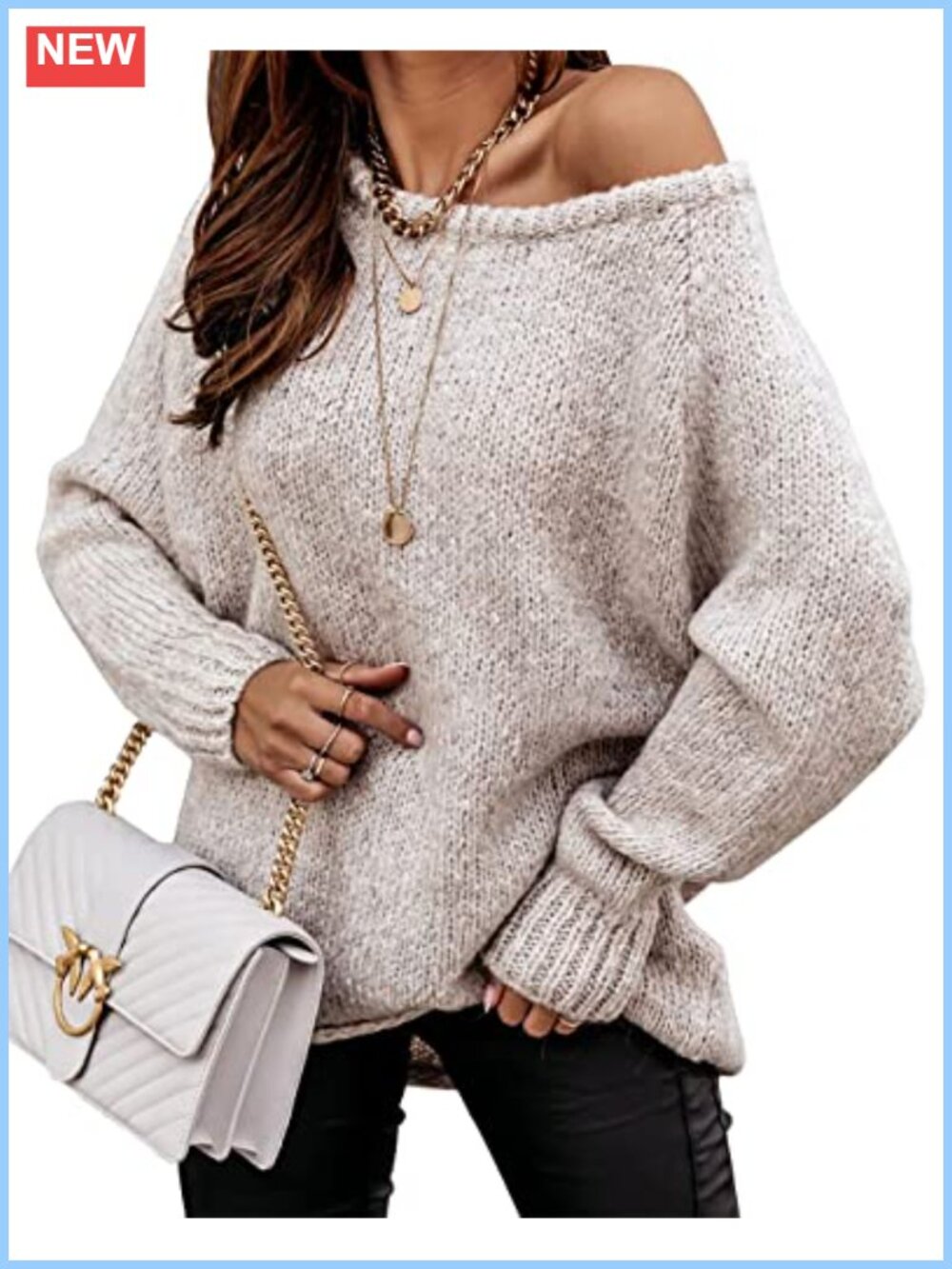 Oversized Chunky Knit Pullover Long Sleeve Off Shoulder Sweater